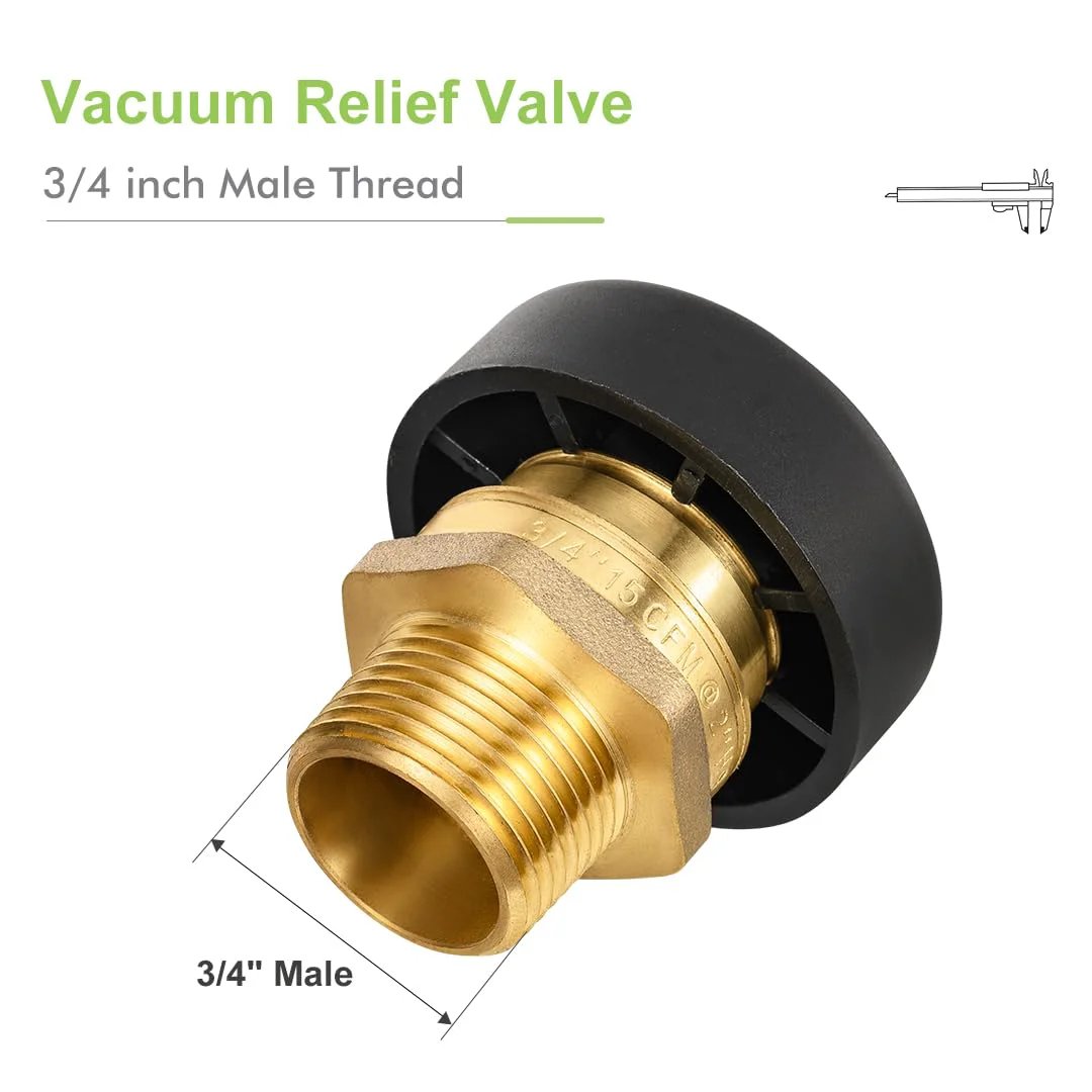 Vacuum Relief Valve Three Quarter Inch Brass Tubular Water Service Low Profile With Dust Cover For Water Heaters And Tanks Leak Proof Lead Free ANSI Z21 22 CSA Certified