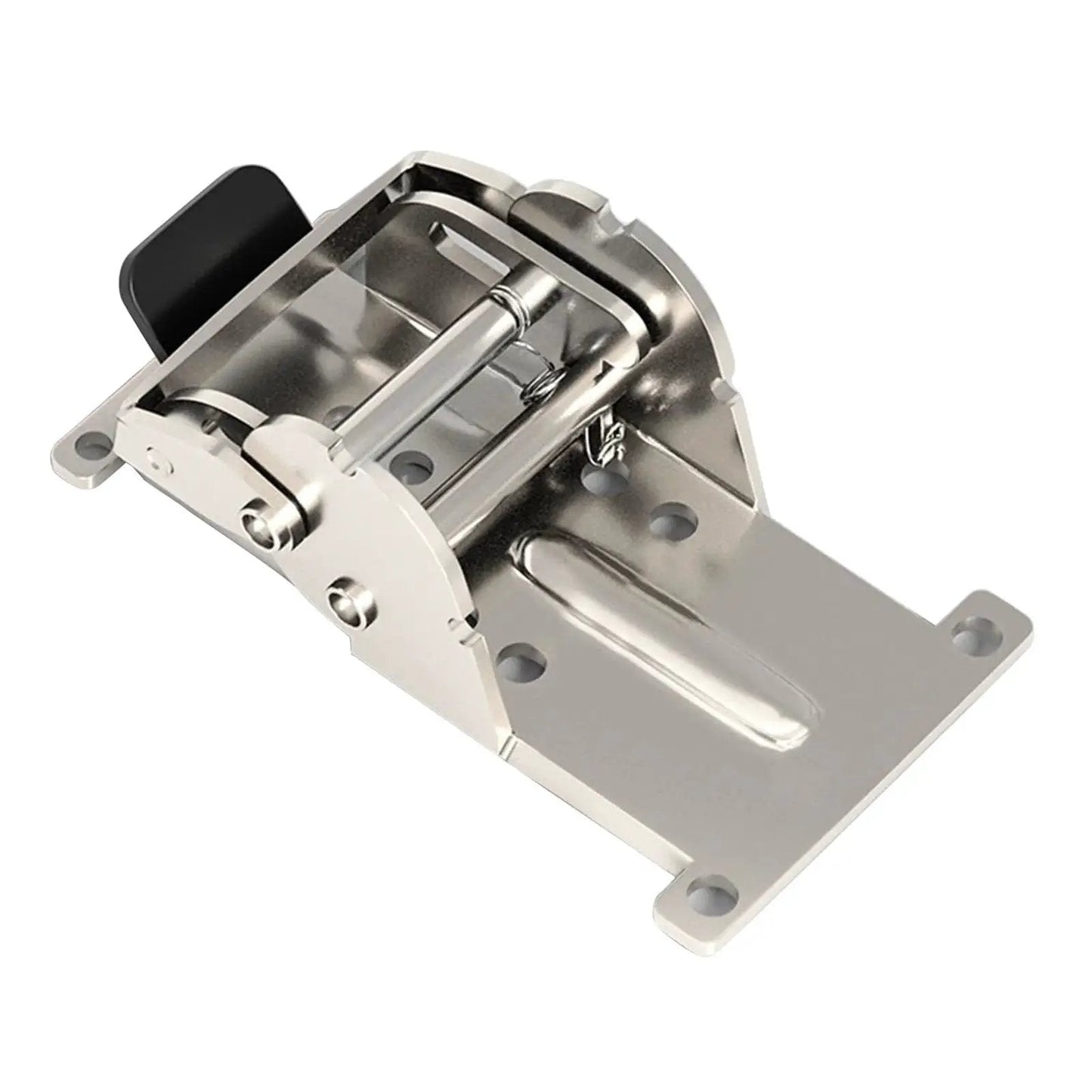 Industrial Locking Hinges With 180 Degree Foldable Leg Brackets for tables, beds and workbenches, steel construction shown close-up