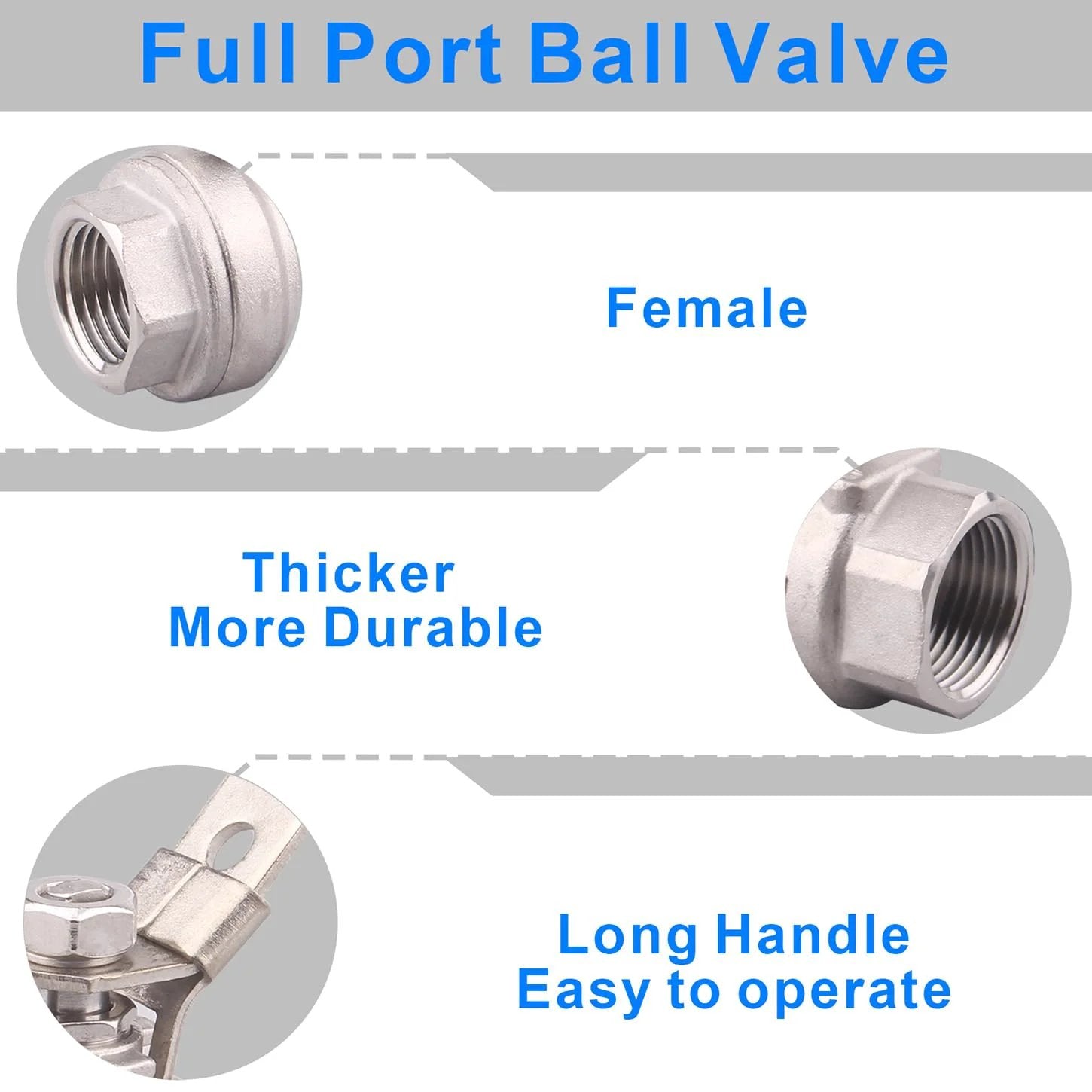 2 Pack Stainless Steel 304 Ball Valves Full Port Heavy Duty With Locking Device Half Inch NPT Serviceable For Water Oil Gas 1000 WOG 1000 Psi Max Pressure Durable Lockable Ball Valve details