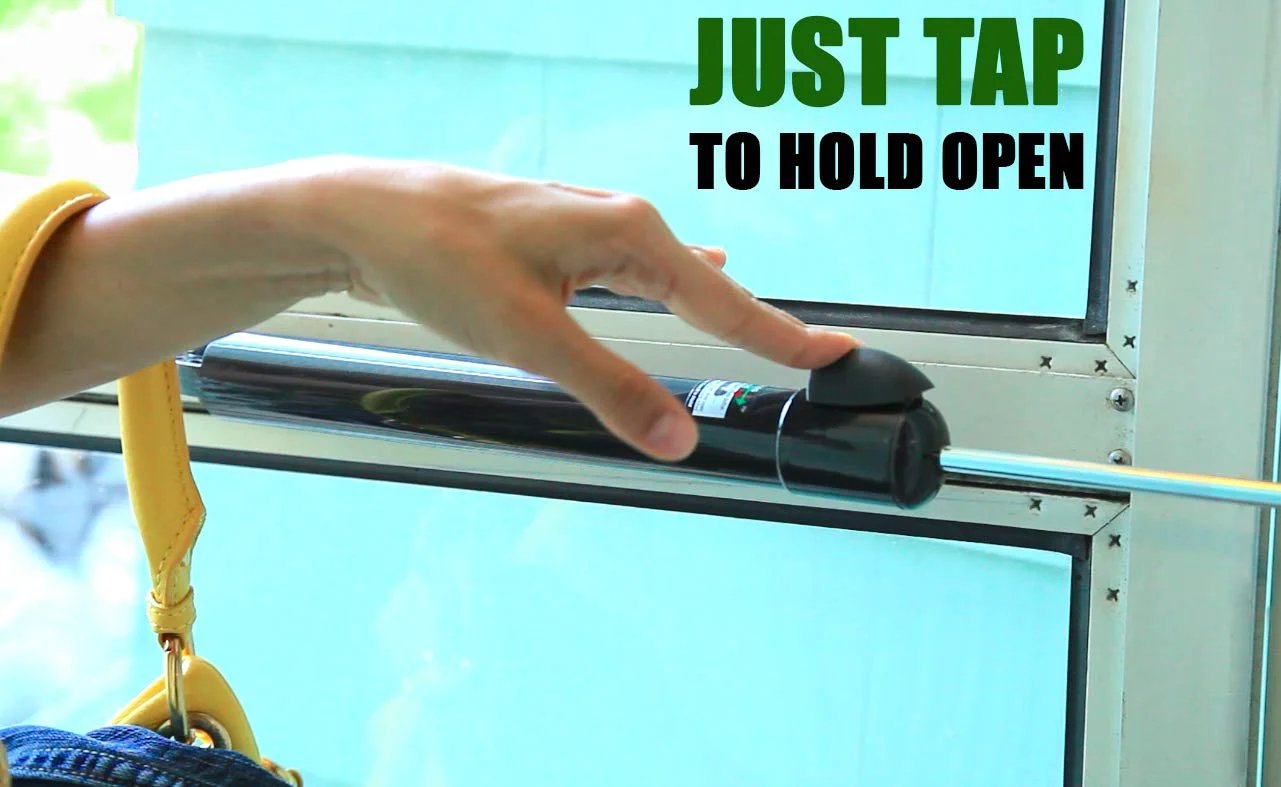 Touch N Hold Smooth Dual Door Closer System Black Heavy Duty With Touch Button Hold Open Feature shown on door