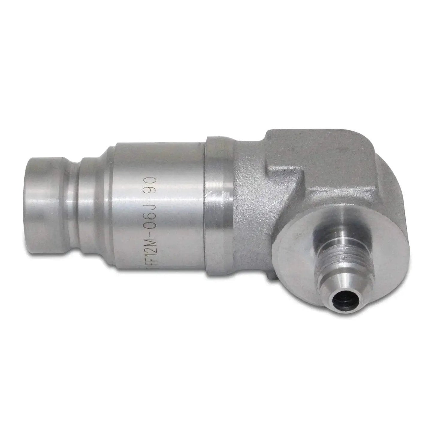 Side view of 90 Degree Flat Face Skid Steer Hydraulic Quick Connect Coupler Set For 12 GPM Systems With ISO Body Size One Half Port Thread