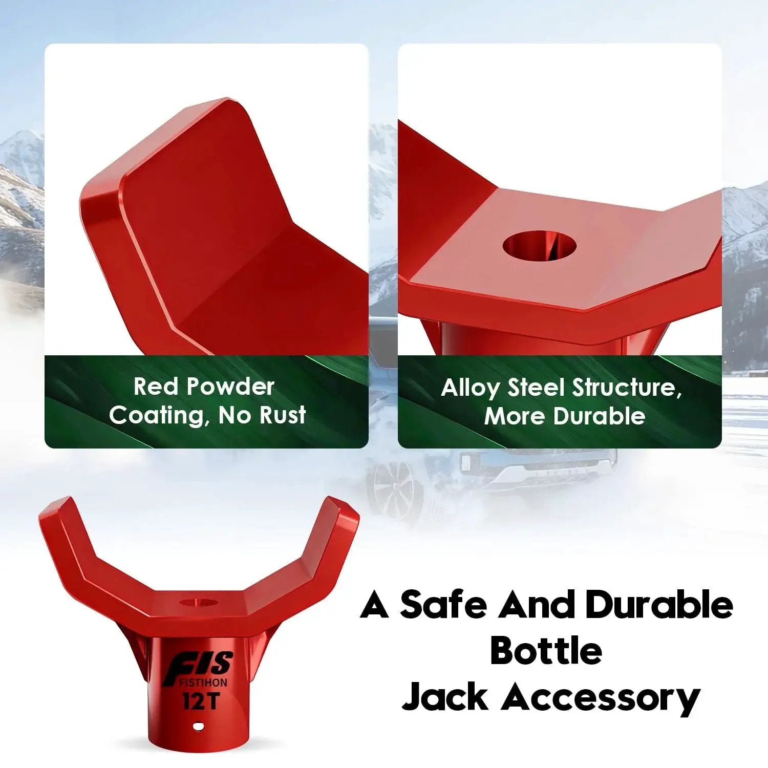 12 Ton Bottle Jack Adapter Fits 1.65 In Axles With 3 And 4 In Lift Pads And Tilt, red alloy steel with rust-resistant coating