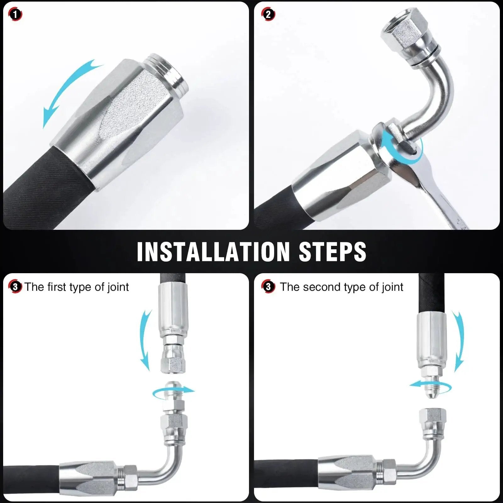 Installation steps for Three Pack 90 Degree Hydraulic Hose Field Repair Kit For One Quarter Three Eighths And One Half Inch Inner Diameters