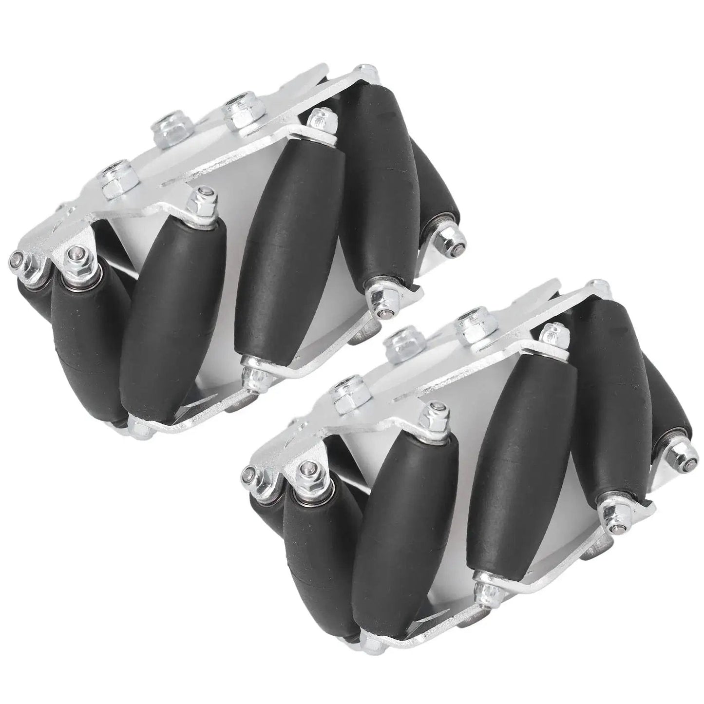 60mm Omni Directional Aluminum Alloy Wheel Set For RC Robots And DIY Projects Featuring Eight Rubber Rollers Per Wheel And A 10kg Load Capacity Perfect For Small Robots And Hobbyist Builds Four Piece Set side view
