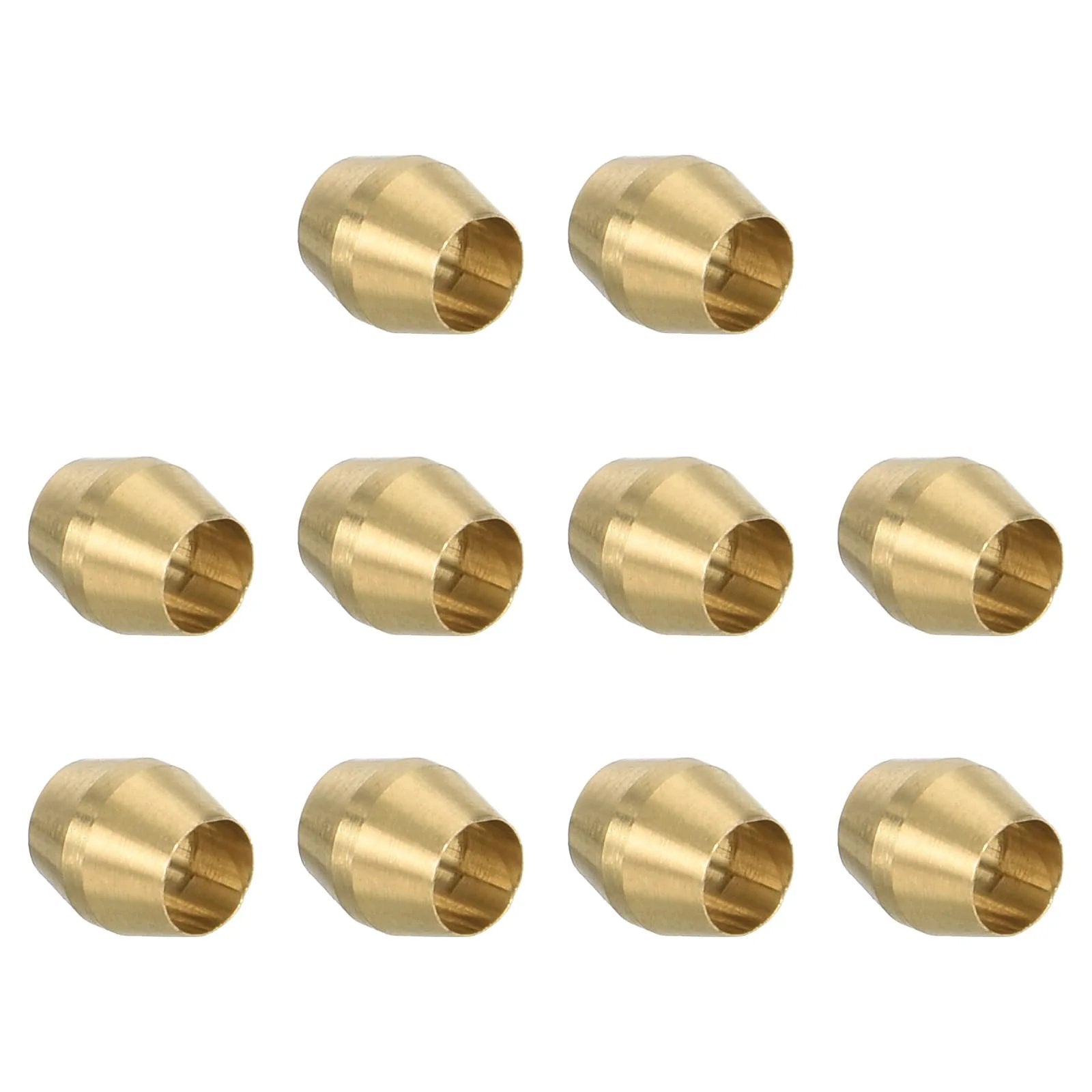 Front view of Brass Compression Sleeve Ferrules One Eighth Inch ID 2mm Tube Kit 10 Pack For Water Oil Air Lines High Pressure Corrosion