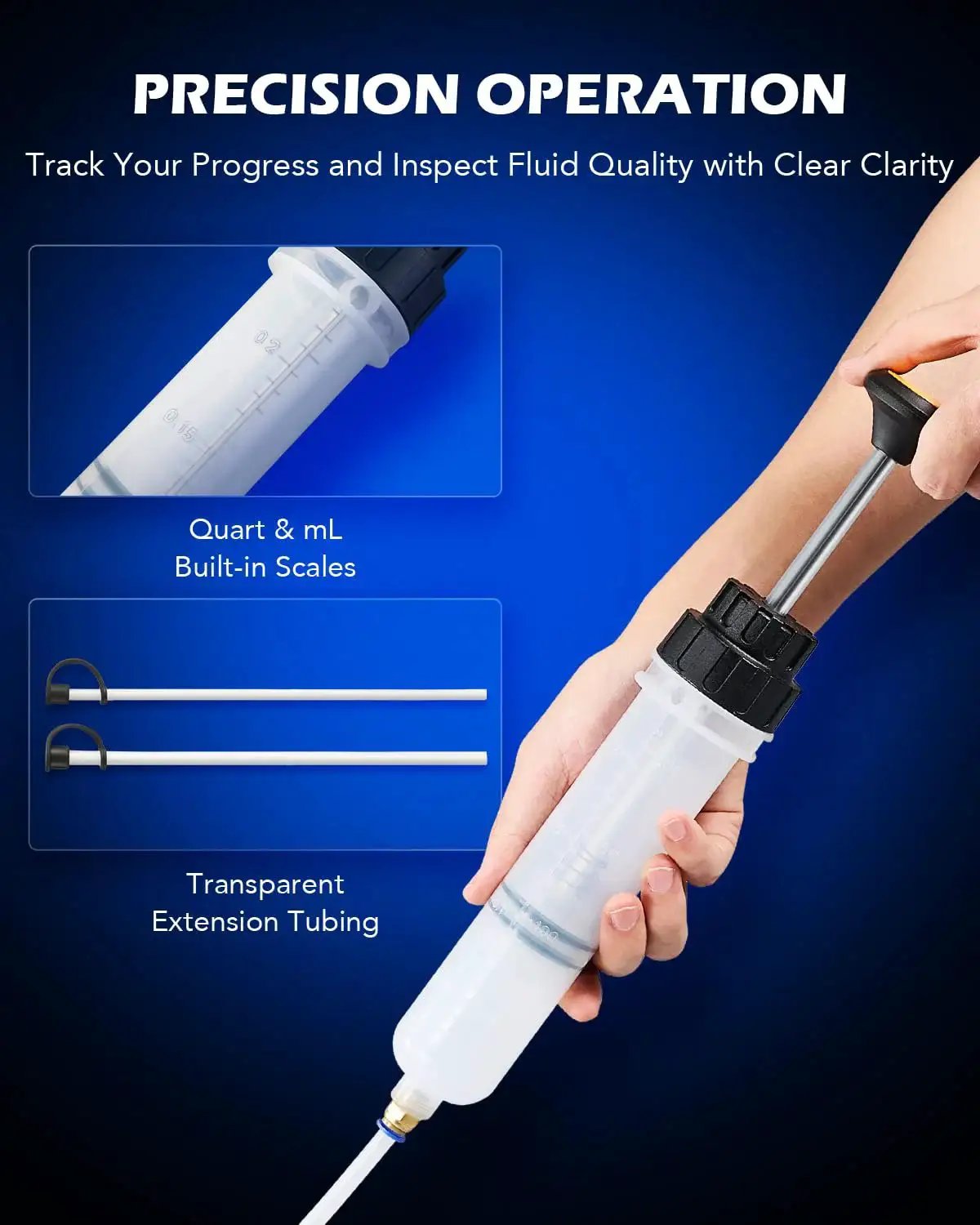 200mL Manual Fluid Extractor And Filler Syringe Style Pump For Automotive Fluids with built-in scales and extension tubes