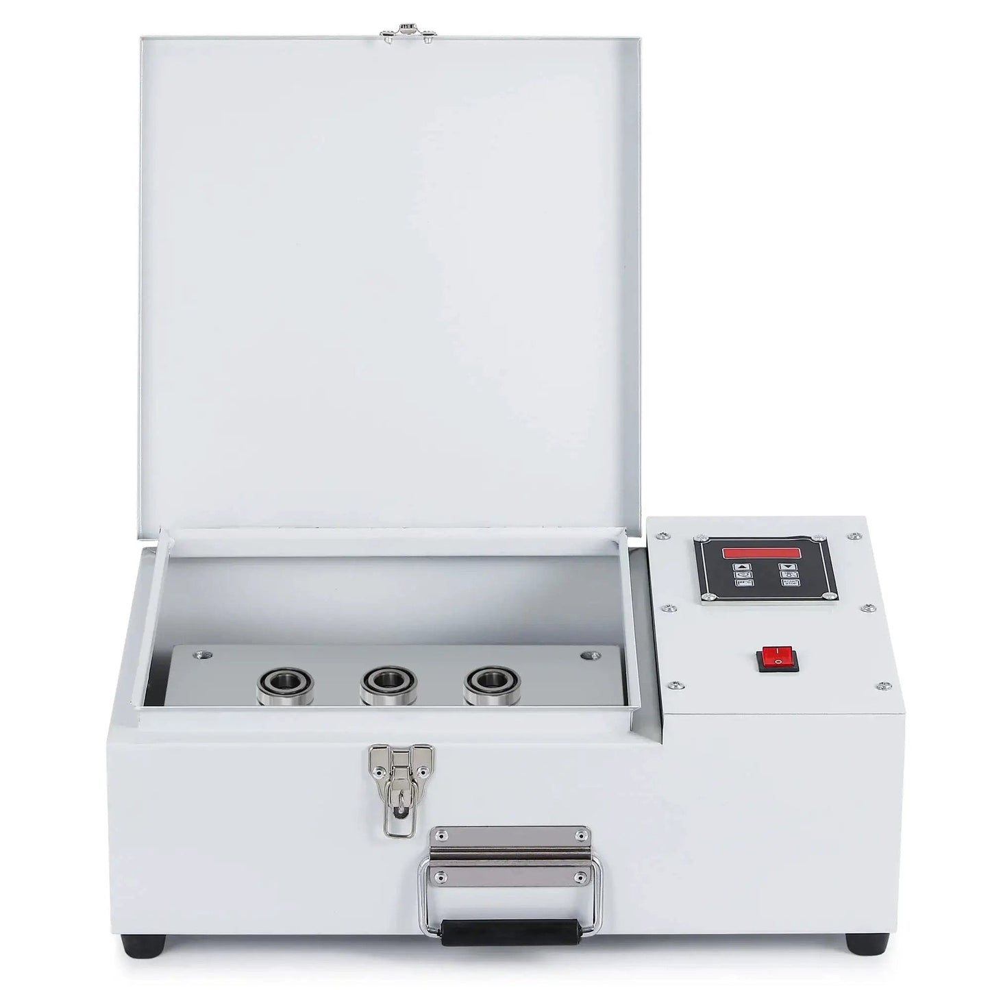 Turbocharged 2000W Bearing Induction Heater For Quick Bearing Preheating, 12 Inch Electric Hot Plate With Adjustable Thermostat And Protective Cover Mxmoonfree, showing open cover and control panel.