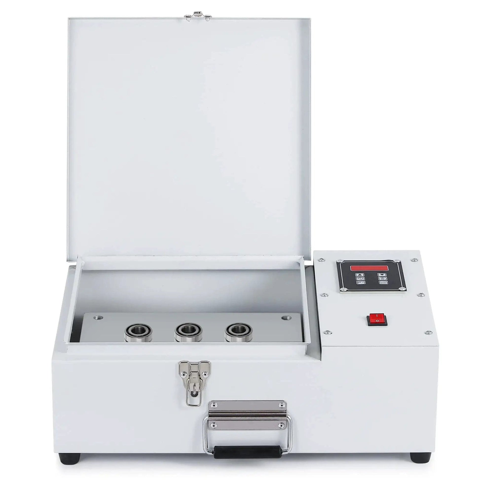 Turbocharged 2000W Bearing Induction Heater For Quick Bearing Preheating, 12 Inch Electric Hot Plate With Adjustable Thermostat And Protective Cover Mxmoonfree, showing open cover and control panel.