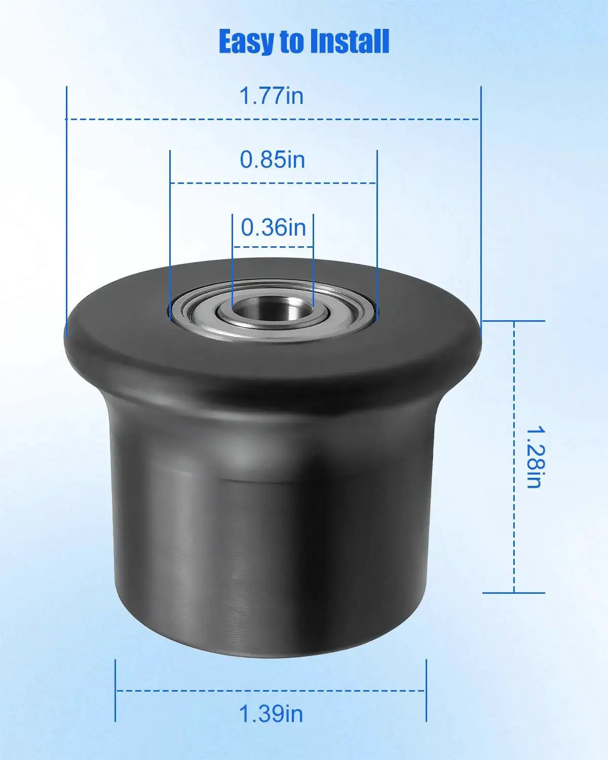Close-up of Six Piece Rolling Seat Trolley Wheels Replacement with dimensions, compatible with Blaze Classic Elite Motivator 2 PR1000.