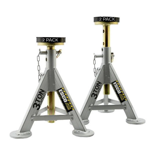 3 Ton Jack Stands Pair With 10 Adjustable Heights And Rust Resistant Post, gray and yellow, front view