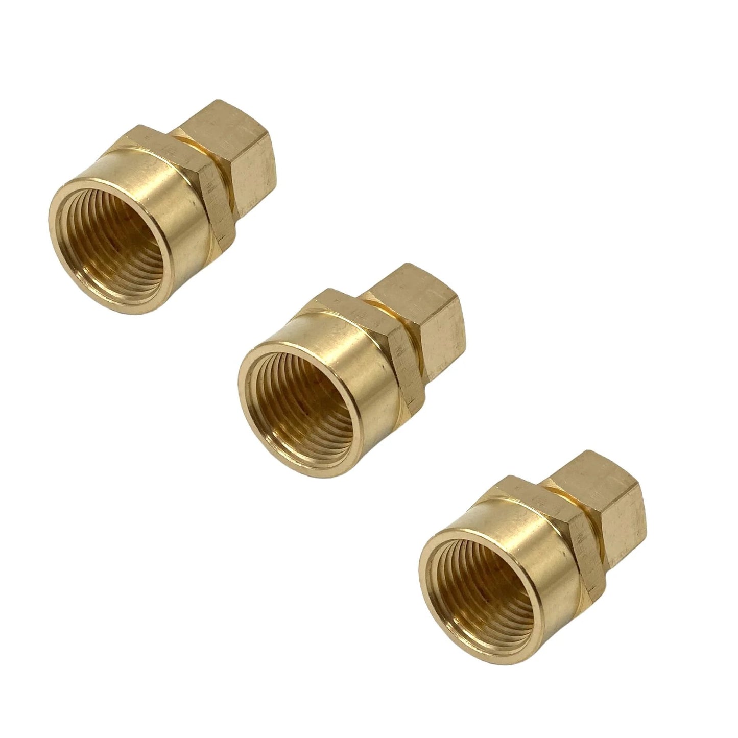 Three Pack Brass Compression Union Connector Set, Half Inch Tube Outer Diameter To Half Inch Female NPT Fittings, Durable Solid Brass Pipe Fittings For Oil, Gas, And Non Potable Water Applications