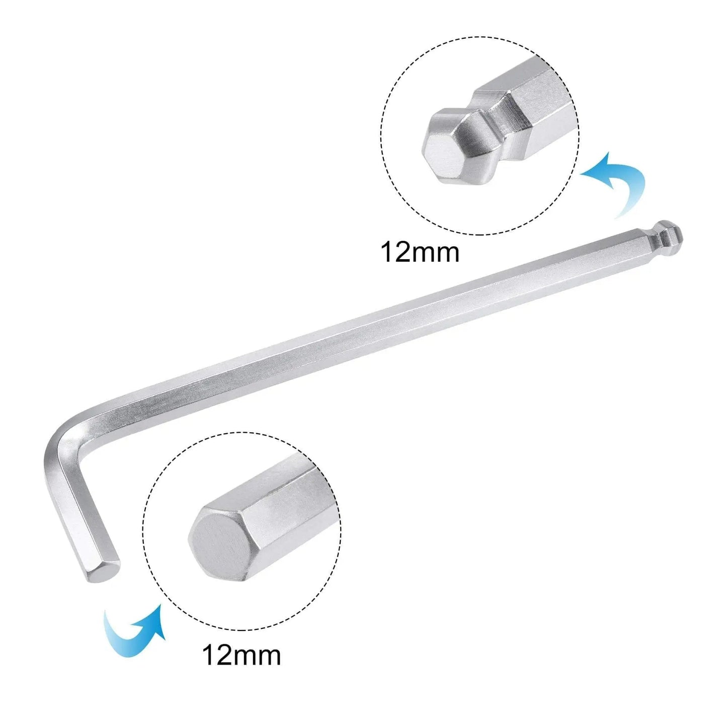 Ball End 12mm Hex Key Wrench Long Arm L Shaped Allen Wrench 9.72 Inch For DIY Home Projects And Pro Level Machine Repair