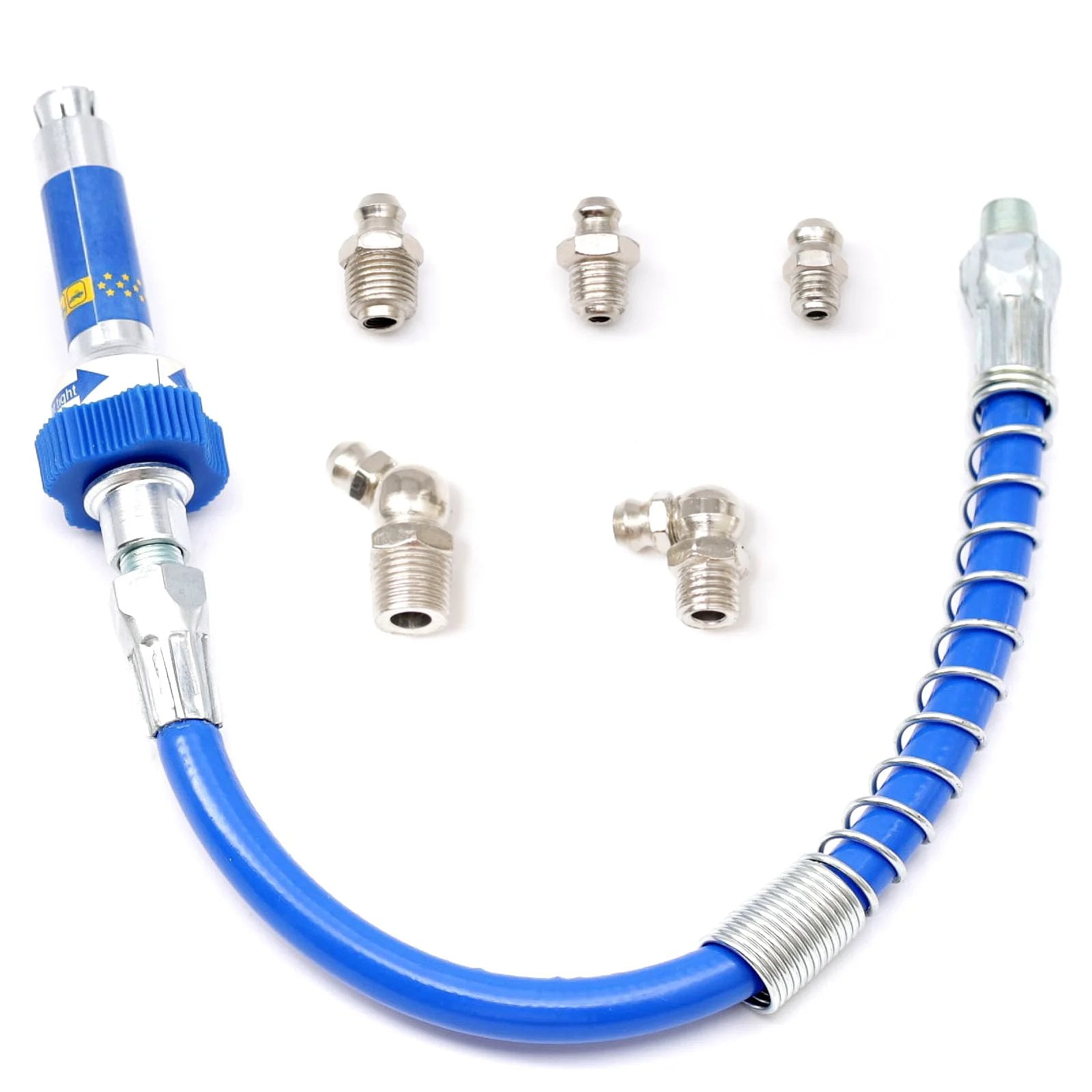 Heavy Duty Lock On High Pressure Grease Coupler with 10th Generation Fit Clamp, hose, and fittings for all grease guns