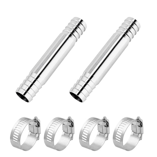 2 Pack Three Quarter Inch Hose Barb Fittings 4 Inch Long 304 Stainless Steel Sanitary Barbed Splicer Mender Union Couplers With Hose Clamp