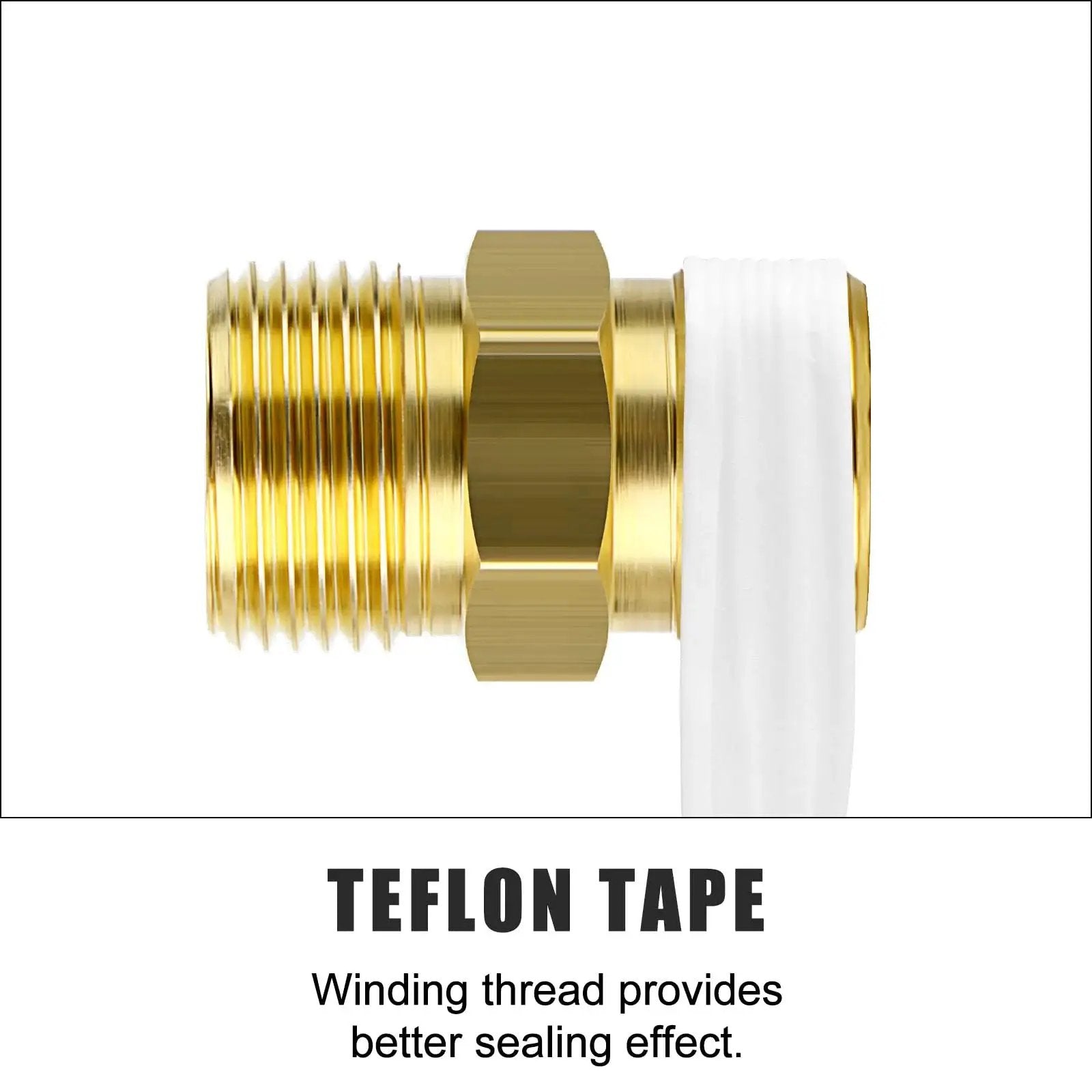 Side view of brass compression tube fitting with Teflon tape, Brass Compression Tube Fitting Connector 10 Pcs 1 Quarter Inch OD To 1 Quarter Inch OD Set.