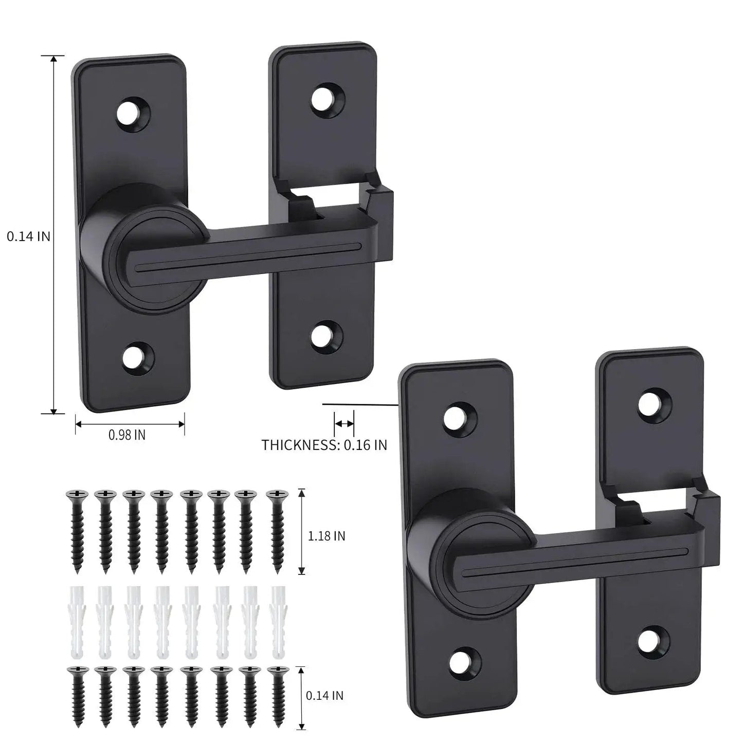 2 Pack Heavy Duty 180 Degree Barn Door Lock Hardware With Thickened Flip Latches for Sliding Barn Doors Double Door Gate
