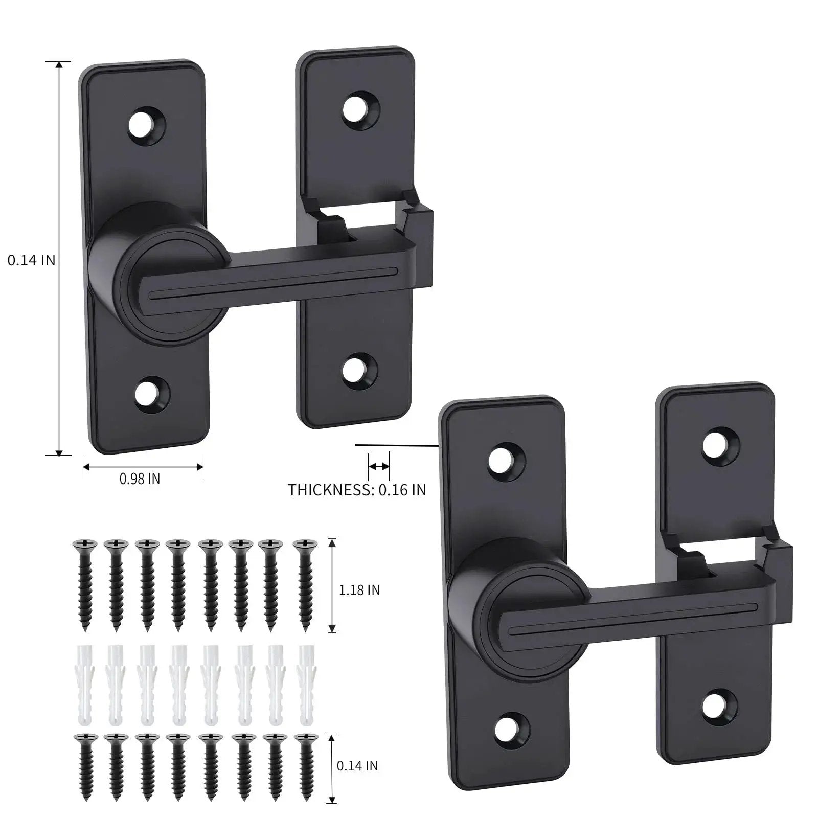 2 Pack Heavy Duty 180 Degree Barn Door Lock Hardware With Thickened Flip Latches for Sliding Barn Doors Double Door Gate