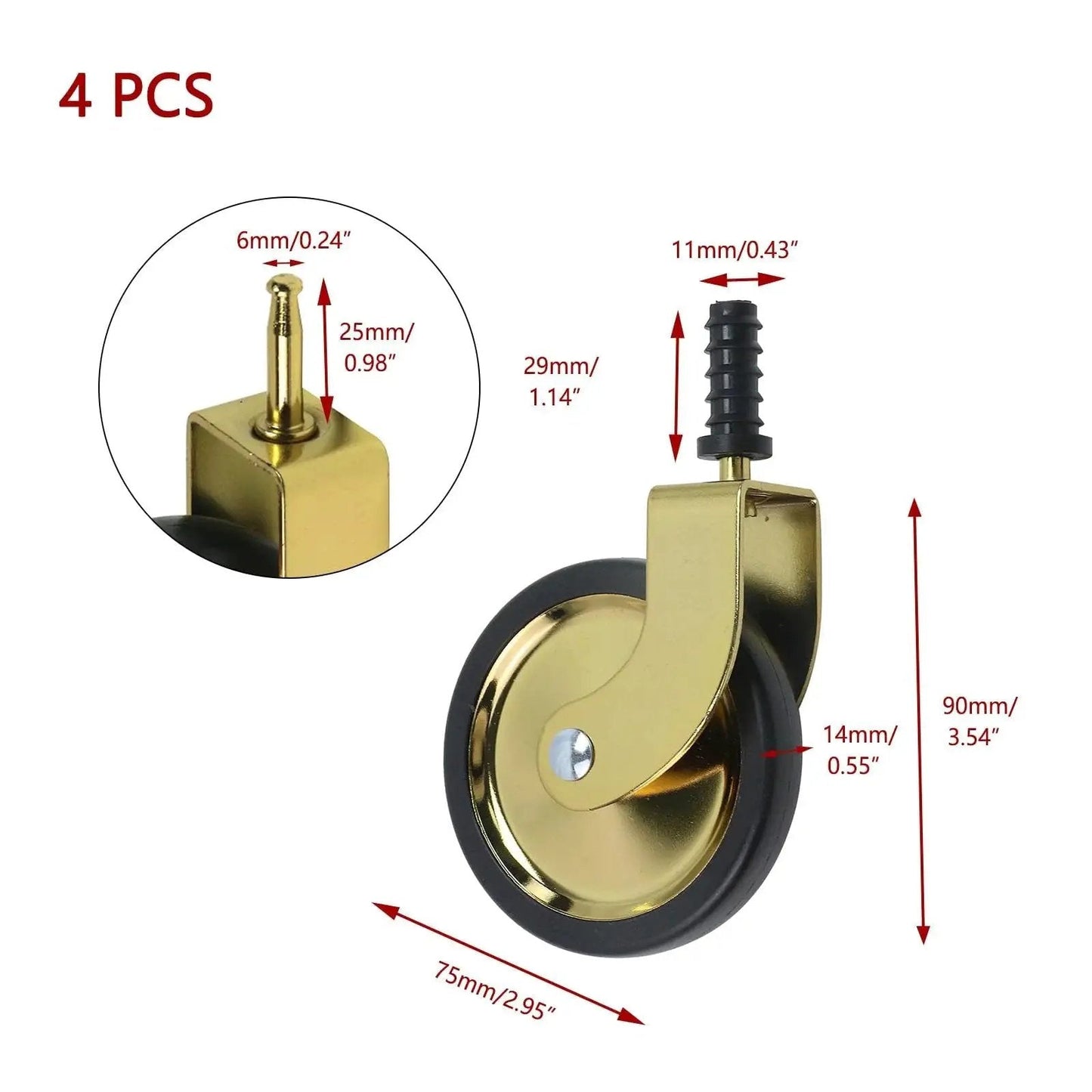 Antique Castors No Noise Swivel Wheels Floor Protectors For Furniture Legs With Sockets 3 Inch Gold Caster Wheels Set Of 4