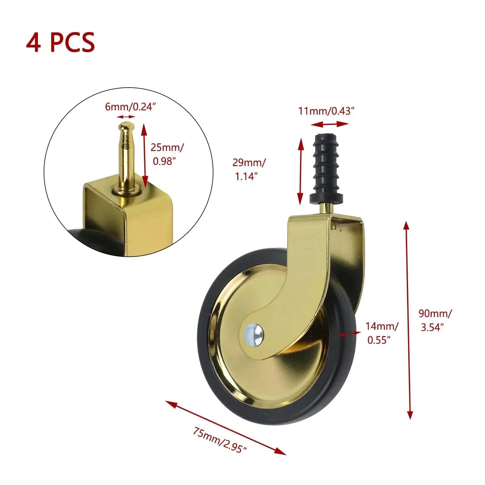 Antique Castors No Noise Swivel Wheels Floor Protectors For Furniture Legs With Sockets 3 Inch Gold Caster Wheels Set Of 4