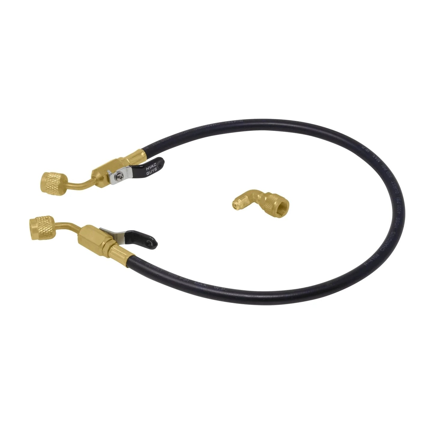 AC Leak Sealer Injector Hose Kit With Dual Ball Valve For Injecting HVAC Sealant By Leak Saver showing hose and adapter
