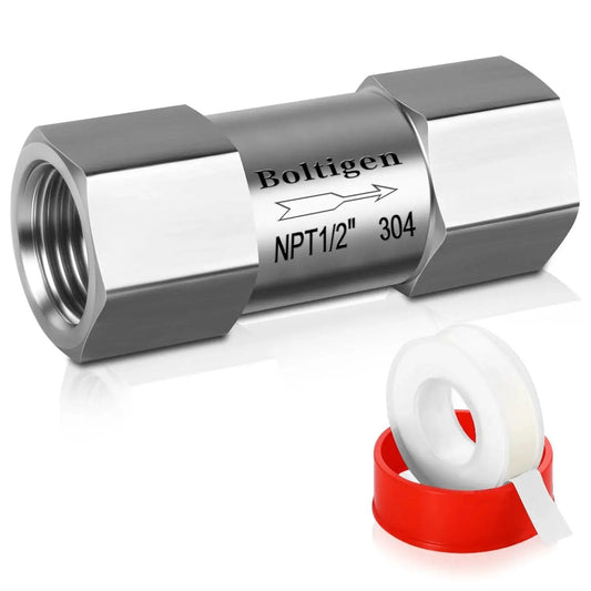 Heavy Duty Stainless Steel 304 One Half Inch NPT Spring Check Valve Built For Industrial Use With 1000 PSI Rating And Minus Twenty Celsius To Two Hundred Celsius Operating Range Two Port NPT Connections