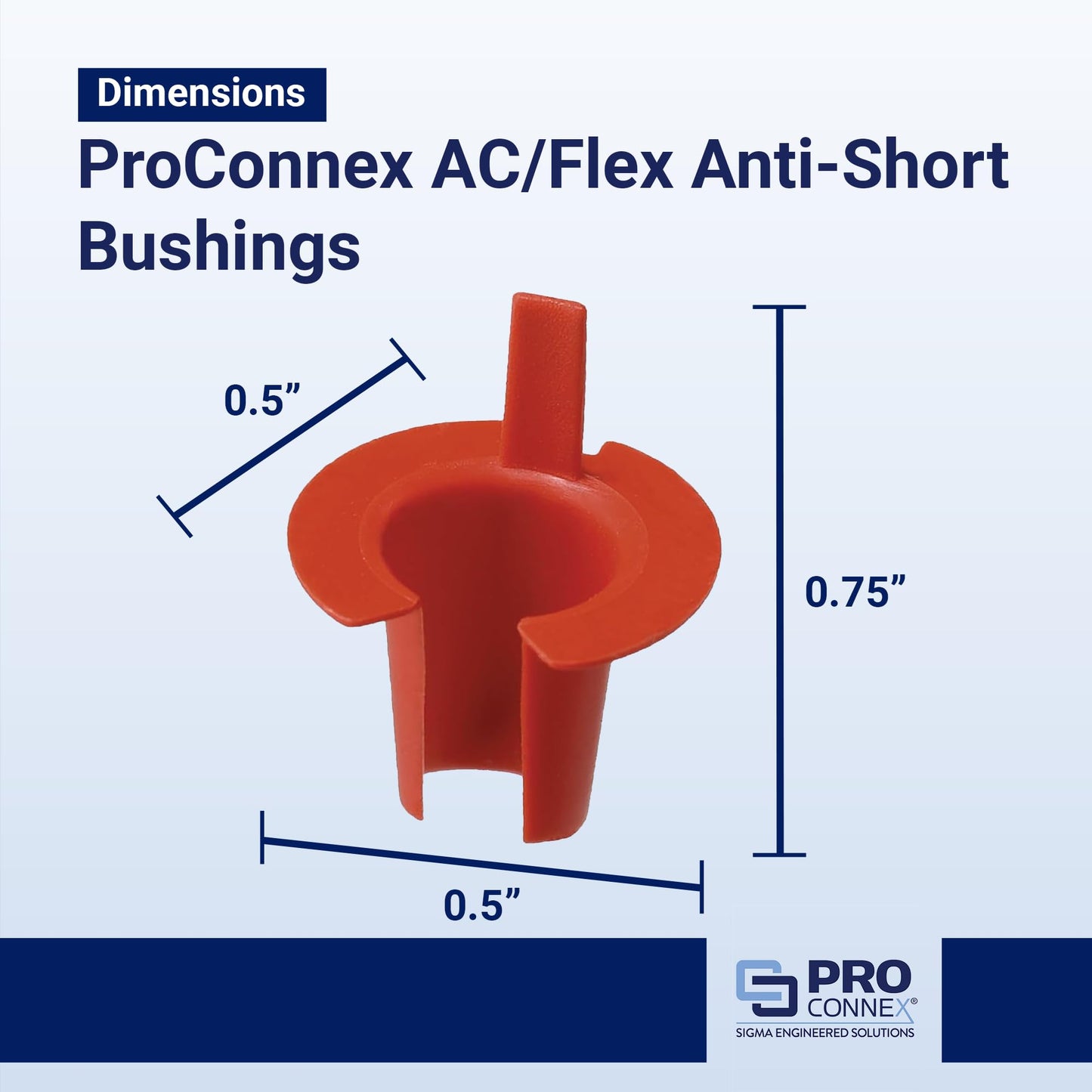 Red ProConnex Size Zero AC And FMC Anti Short Bushing dimensions shown, 35 pack for 14/2, 14/3, 12/2 aluminum or steel conduit.