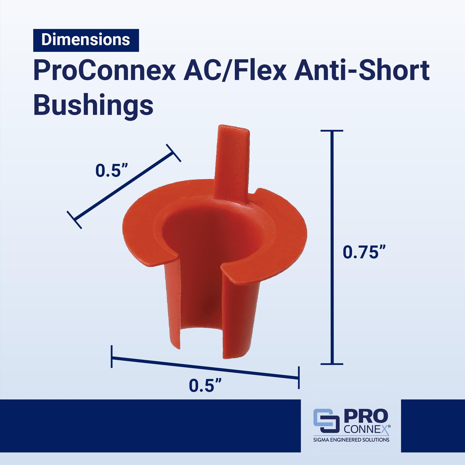 Red ProConnex Size Zero AC And FMC Anti Short Bushing dimensions shown, 35 pack for 14/2, 14/3, 12/2 aluminum or steel conduit.