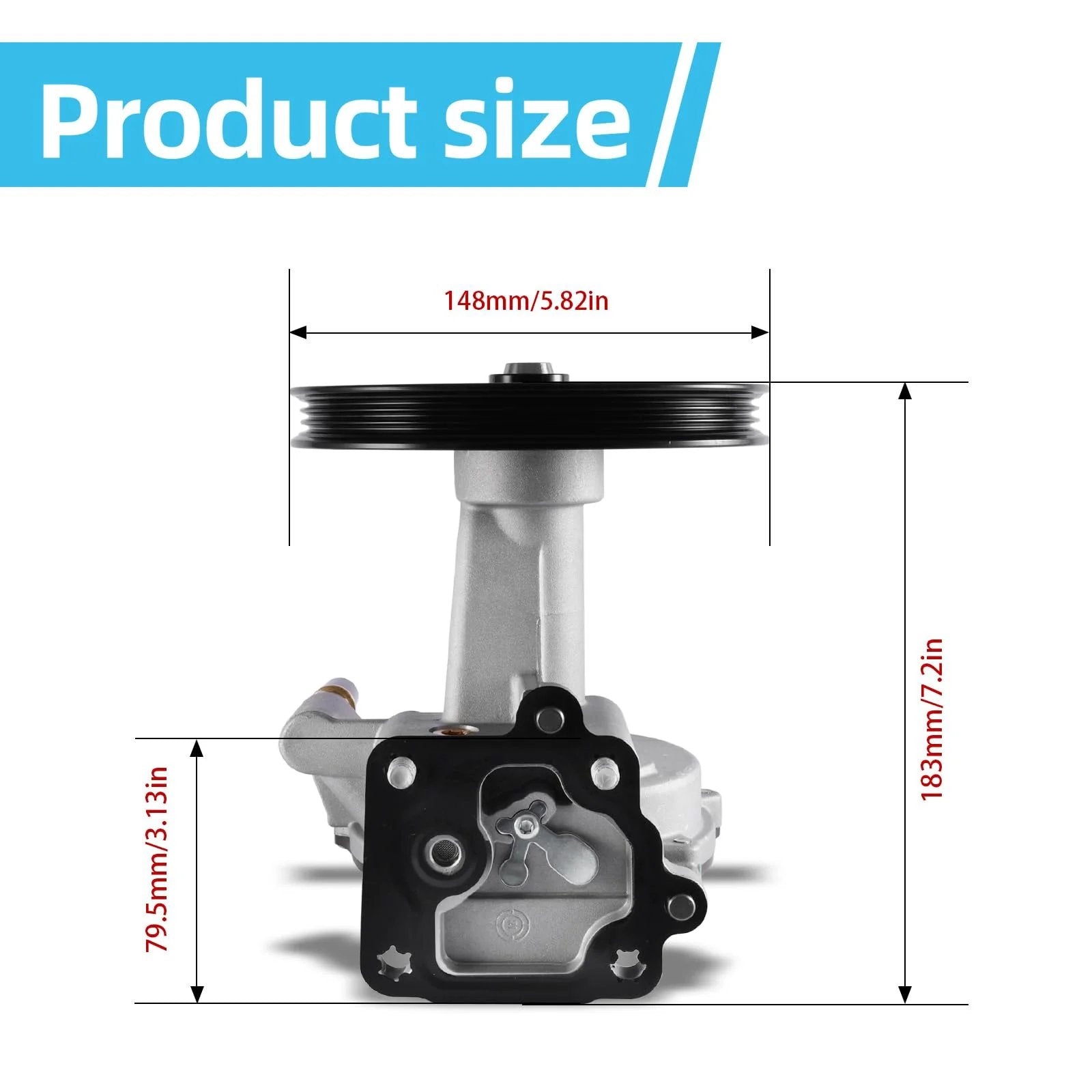Front view of Vacuum Pump For GM SUVs And Trucks 4.3L 5.3L 6.2L 2014 To 2020 Direct Fit showing dimensions and pulley details.