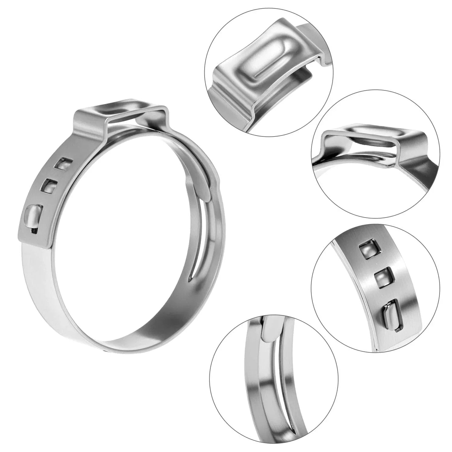 116 Pcs 304 Stainless Steel Ear Hose Clamp Assortment Kit With Pincer 6 Mm To 28.6 Mm Single Ear Stepless Crimp Clamps