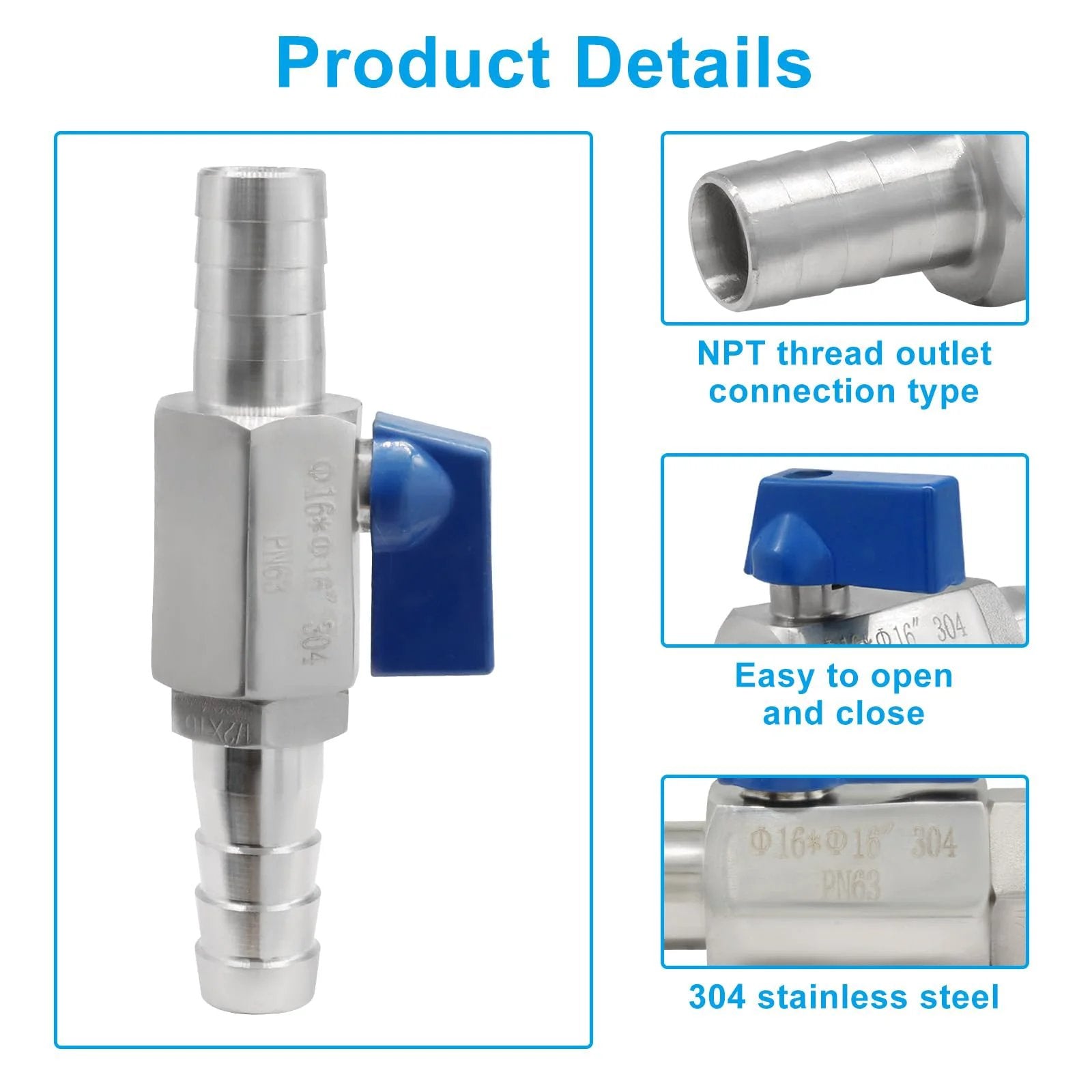 Stainless Steel 304 Mini Shut Off Valve With Double Barbs Five Eighths Inch For Gas Fuel Drip Irrigation And Aquariums Easy Install High Temperature And Pressure Resistant One Pack By OSVJE