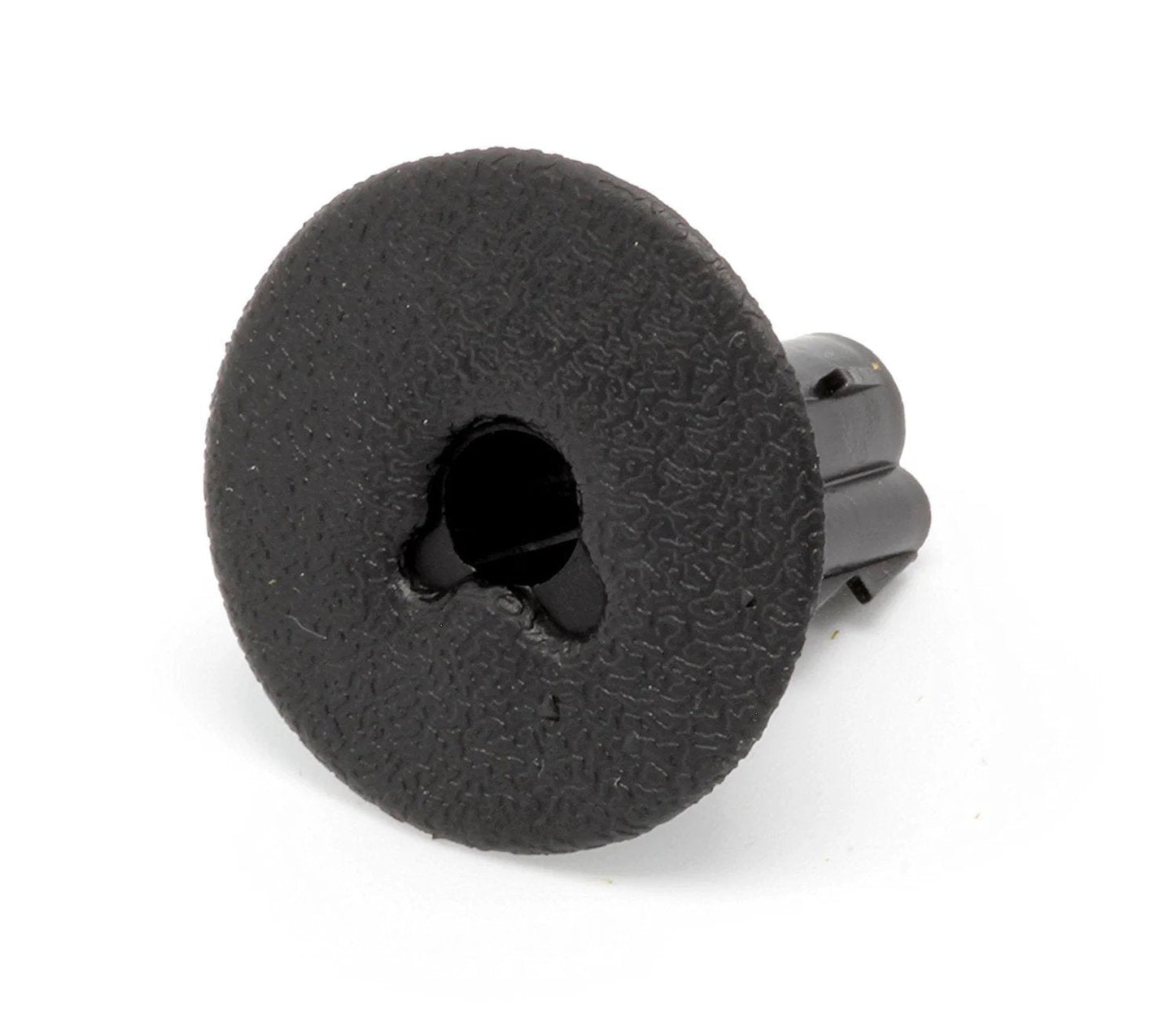 Feed Through Bushing and Grommet for RG6 Coax Cable, Indoor Outdoor Pass Through Wall Plate Alternative, shown as black plastic piece