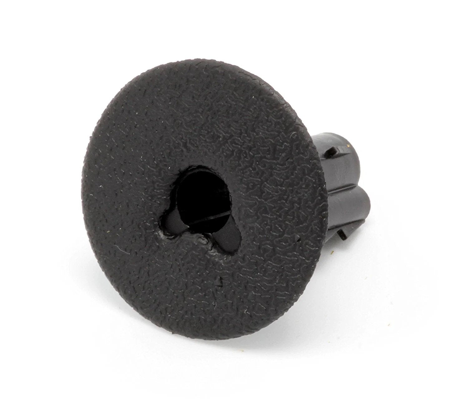 Feed Through Bushing and Grommet for RG6 Coax Cable, Indoor Outdoor Pass Through Wall Plate Alternative, shown as black plastic piece