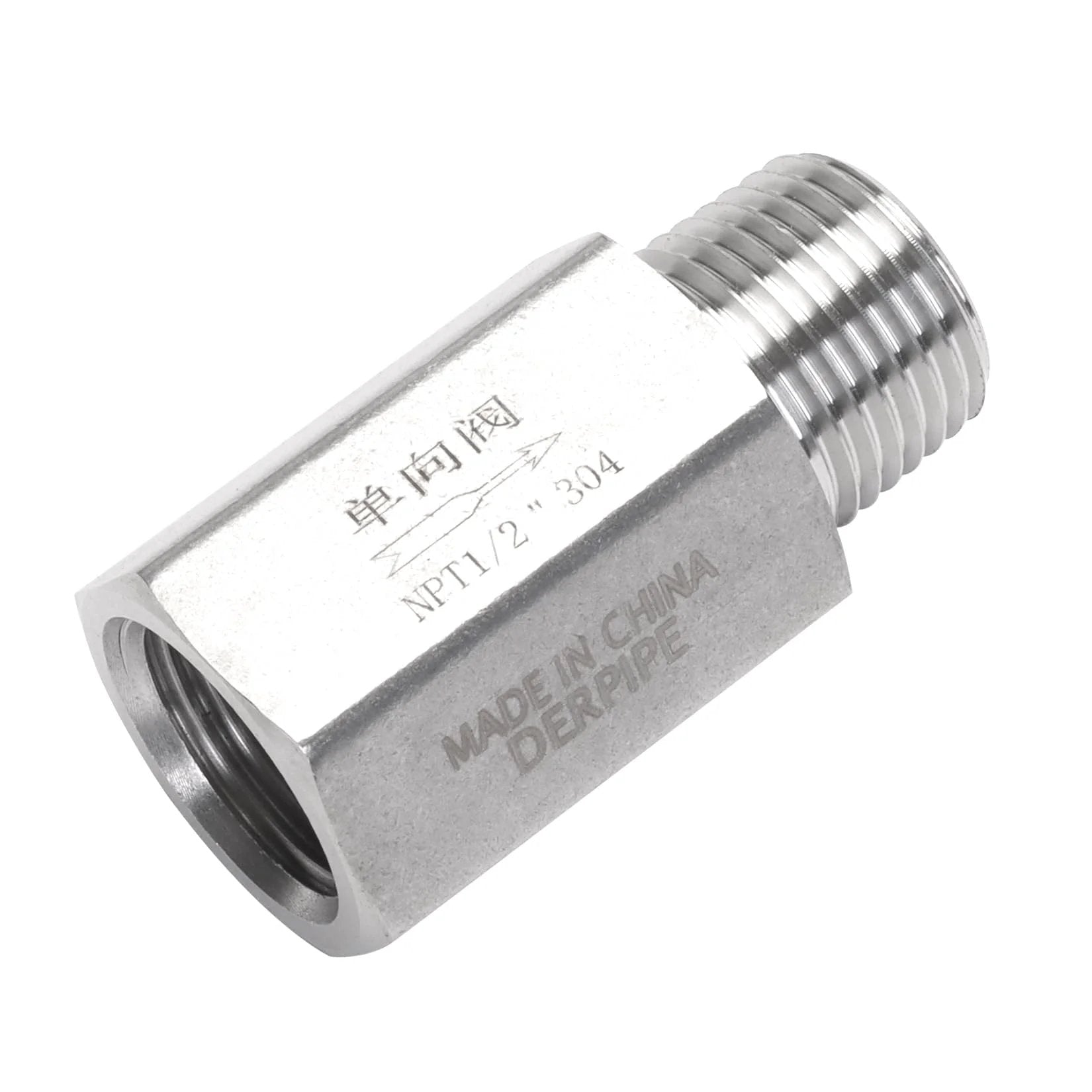 Heavy Duty Stainless Steel Air Check Valve One Half Inch NPT Male To One Half Inch NPT Female High Temperature One Way Backflow