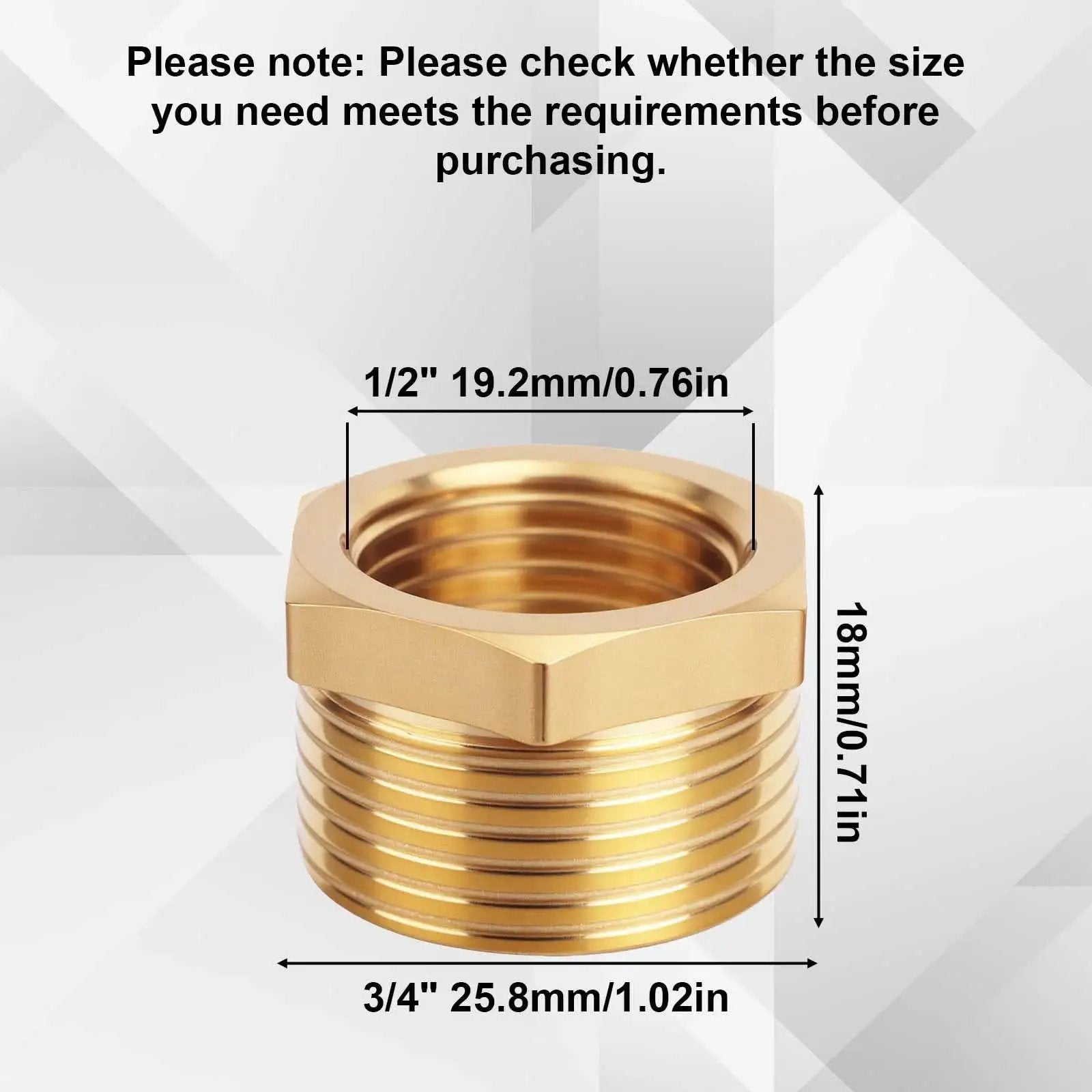 Brass Reducer Hex Bushing Set 3 4 NPT Male To 1 2 NPT Female Heavy Duty Threaded Pipe Fittings dimensions diagram