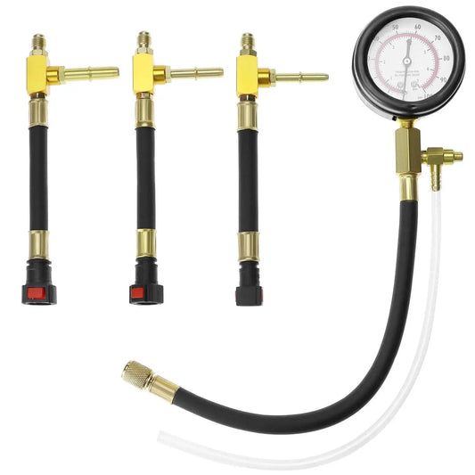 Universal Fuel Pressure Test Kit With Dual Gauge 0 To 7 Bar 0 To 100 PSI with brass adapters and hoses