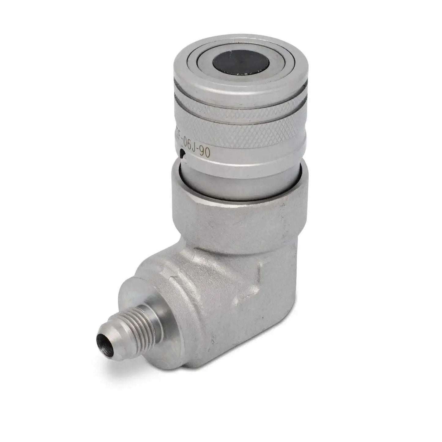 Side view of 90 Degree Flat Face Skid Steer Hydraulic Quick Connect Coupler Set For 12 GPM Systems With ISO Body Size One Half Port