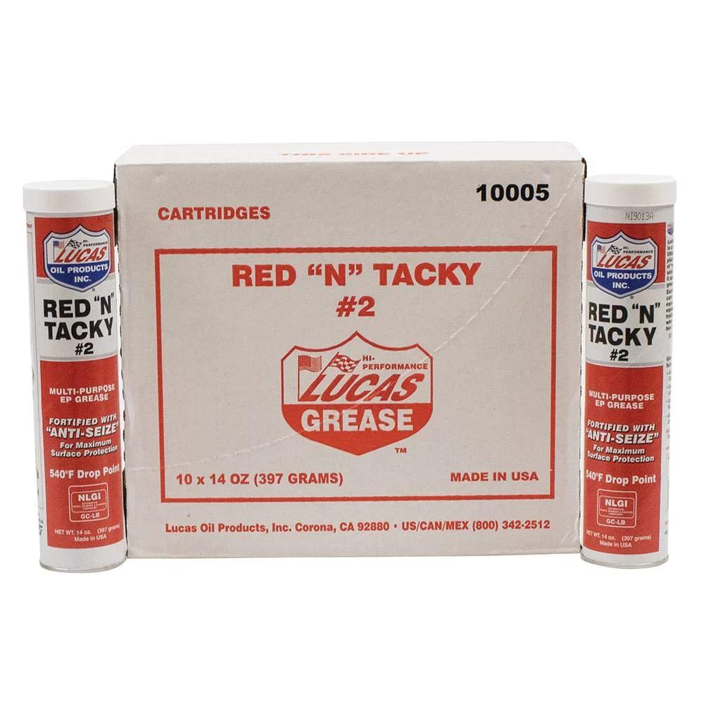 Heavy Duty Workhorse Red N Tacky Grease 10 Pack For Heavy Equipment And Engine Lubrication With Long Storage Life 051611 Grade By Lucas Oil Providing Strong Adhesion Water Resistance High Load Protection For Bearings Pins And Linkages In Automotive