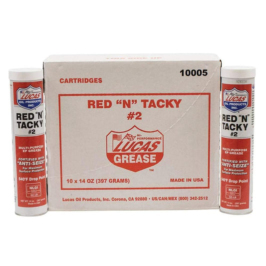 Heavy Duty Workhorse Red N Tacky Grease 10 Pack For Heavy Equipment And Engine Lubrication With Long Storage Life 051611 Grade By Lucas Oil Providing Strong Adhesion Water Resistance High Load Protection For Bearings Pins And Linkages In Automotive