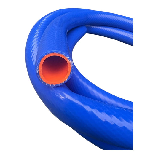 Close-up of One Inch Silicone Heater Hose Five Foot Roll High Temperature Flexible Durable Automotive Hose Blue and Orange