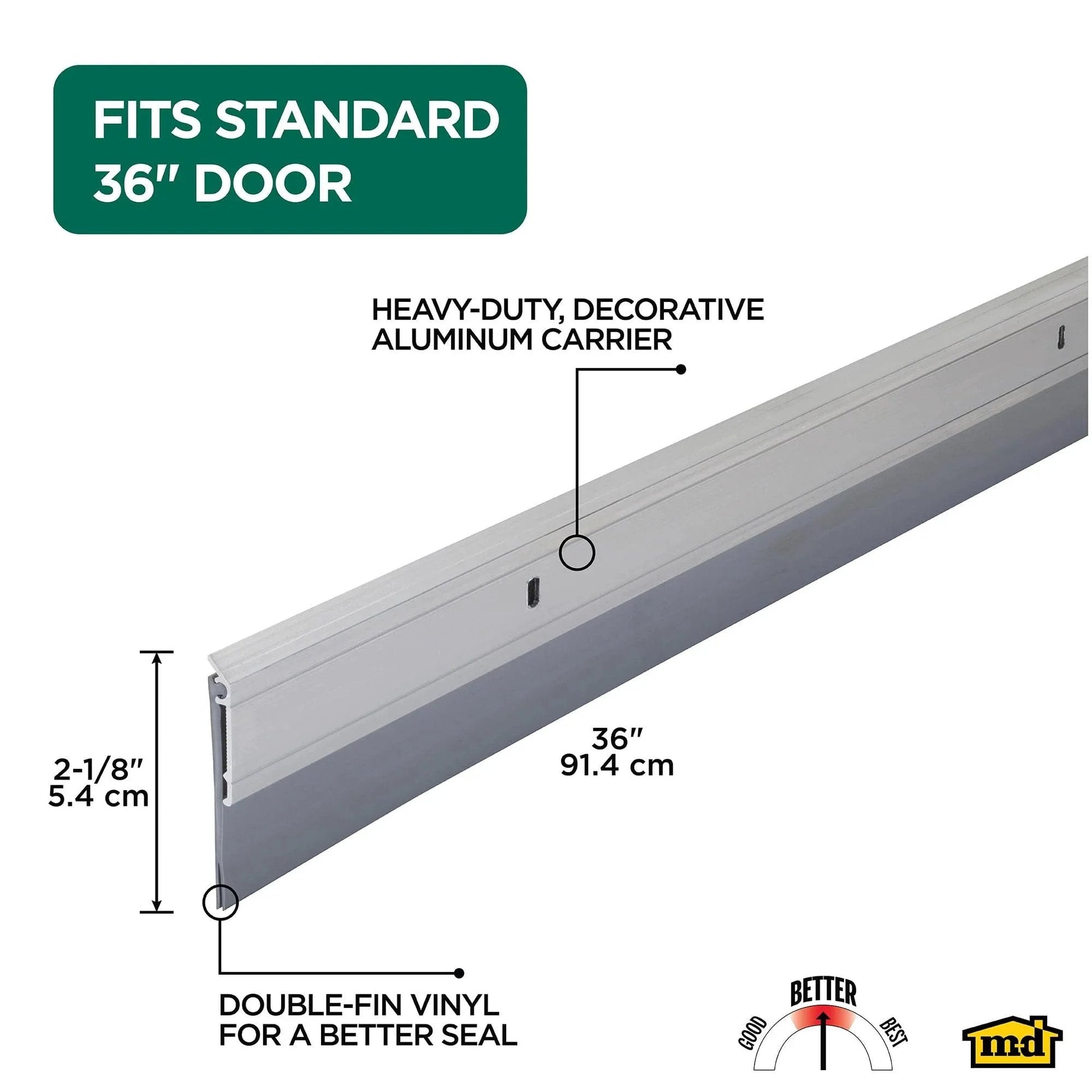 All-Season Door Sweep For Tight Draft Prevention And Energy Savings, Heavy-Duty Aluminum And Vinyl Construction, 36-Inch Length, Silver Finish.
