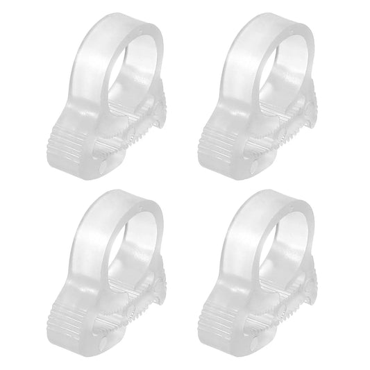 Front view of 4 Pcs Clear Plastic Hose Clamps With Half Inch Interface Heavy Duty Double Snap Grip Ratcheting Adjustable Clamp