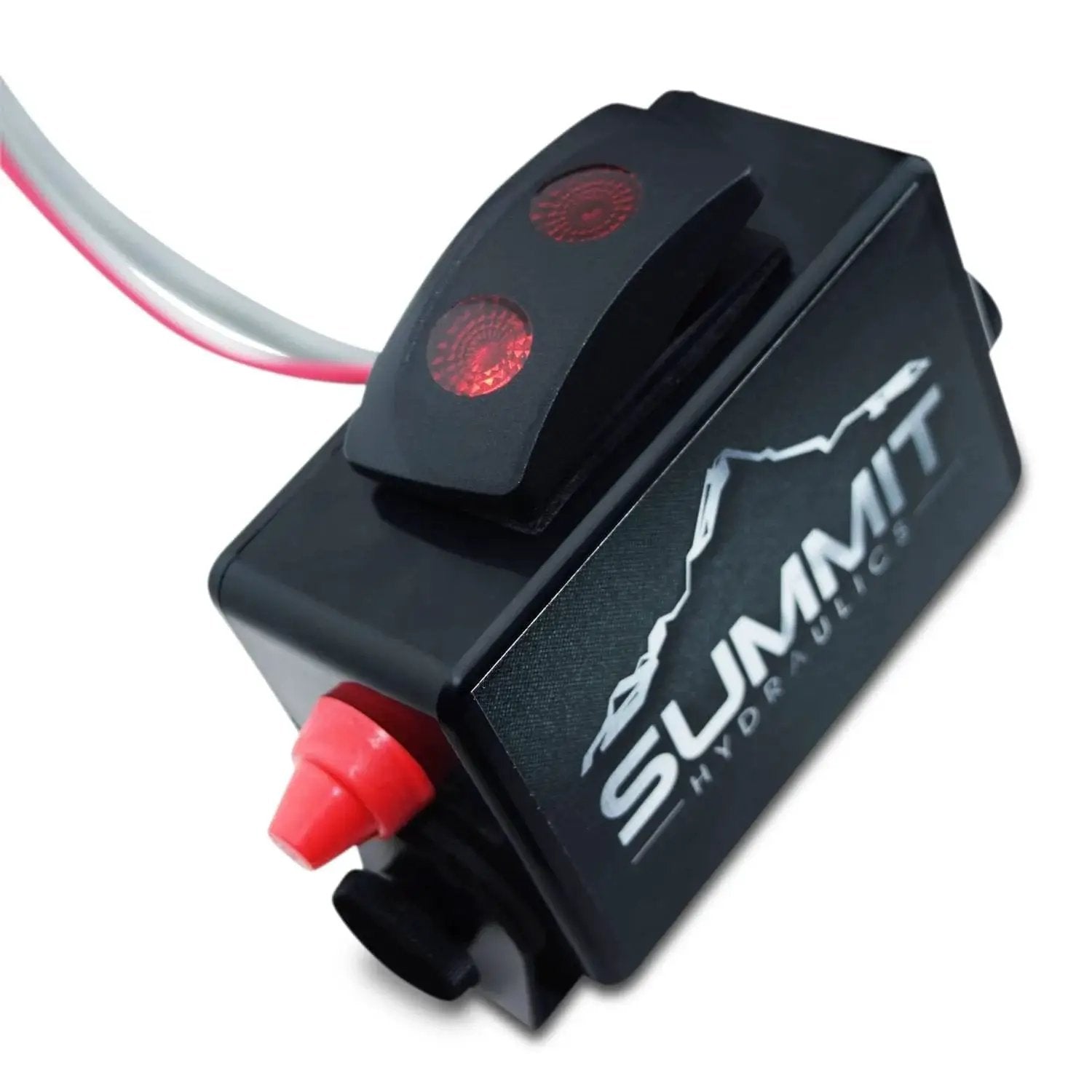 Switch box control for Hydraulic Multiplier And SCV Splitter Diverter Manifold Kit With Couplers, featuring red buttons.
