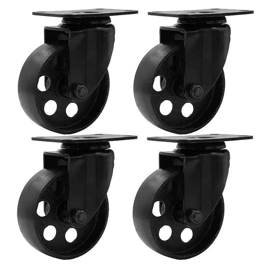 Heavy Duty Swivel Plate Caster Wheels All Black 3 Inch Wheels No Brake Iron Wheel High Gauge Steel 300 Lbs Capacity