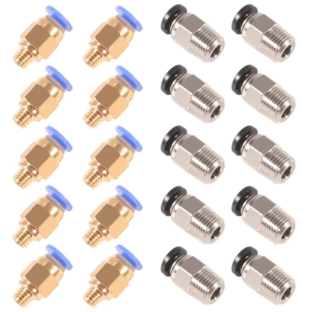 Push To Connect Pneumatic Fittings Set For 3D Printer Bowden Extruder M6 Copper Fittings With 3mm Thread And 4mm ID For 4mm OD Tubing