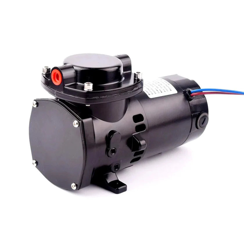 12V DC Oilless Diaphragm Vacuum Pump Quiet Operation 35 Liters Per Minute Air Flow Oil Free Maintenance Free Inlet One Quarter Inch Outlet One Quarter Inch With Rubber Feet Reducing Vibration For Silent Lab And Industrial Use