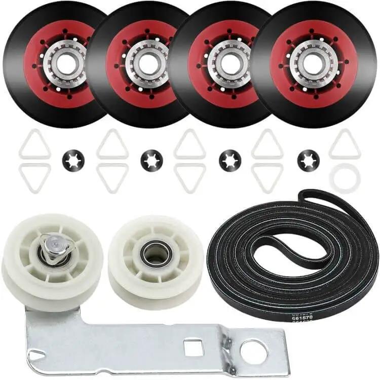 Upgraded 4392067 Dryer Repair Kit with W10837240 Idler Pulley includes WPW10314173 Drum Roller Set, 661570V Belt, and 279640 Kit components.
