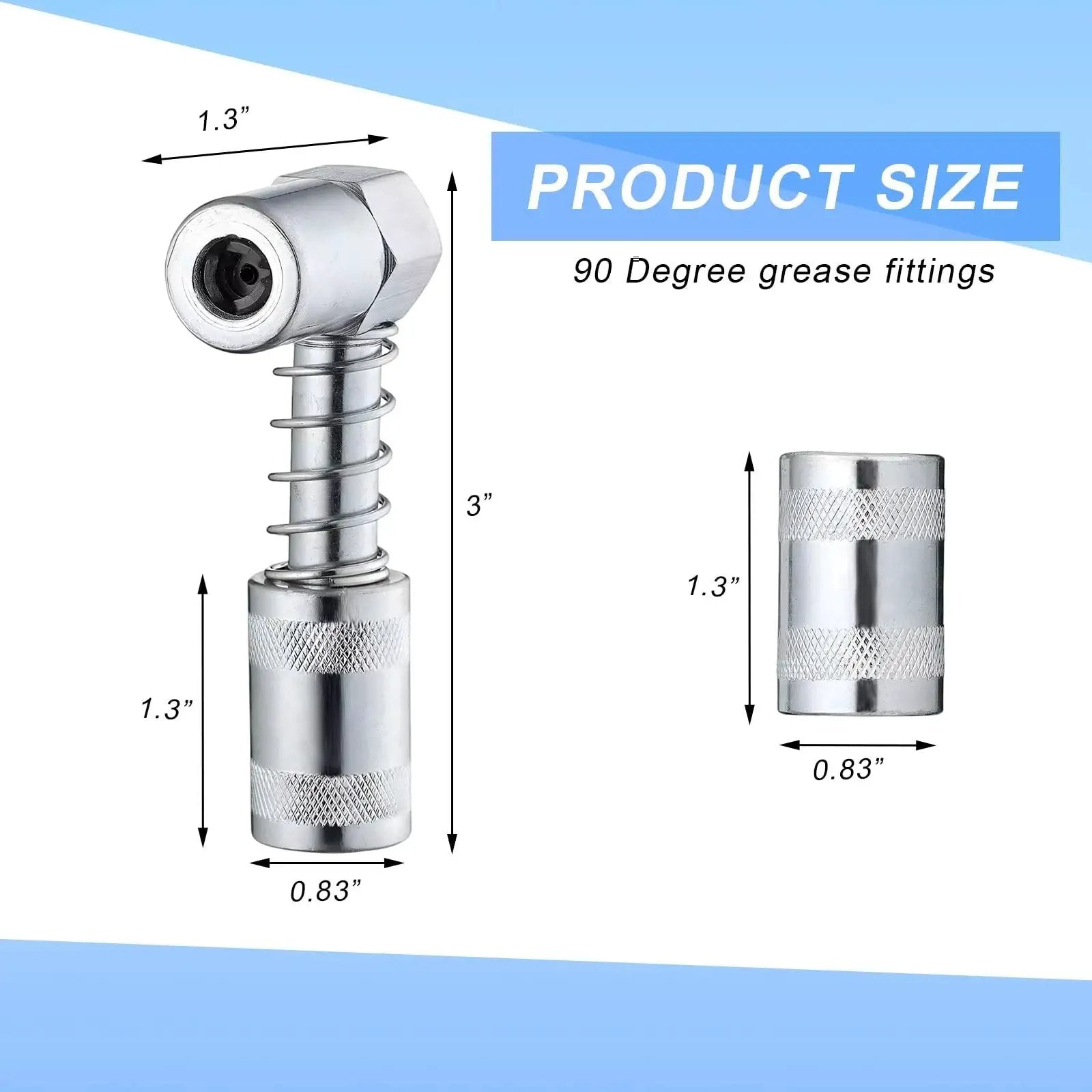 90 Degree Grease Coupler Adapter For Tight Spaces With Heavy Duty Steel Construction And Sleeves Grease Gun Lubrication Tool size details