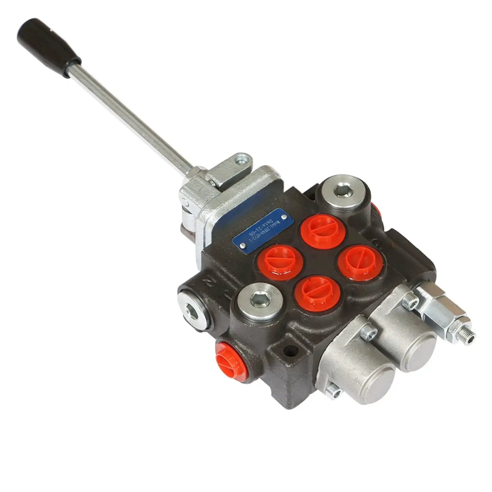 Adjustable 2 Spool Hydraulic Directional Joystick Monoblock Valve for Tractor Loader, cast iron with 5 spools and BSPP ports.