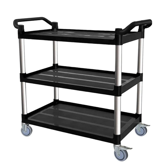 Three Tier Rolling Service Cart With Tangle Free Swivel Wheels And Two Brakes Heavy Duty 450 Lb Capacity Commercial Serving Cart