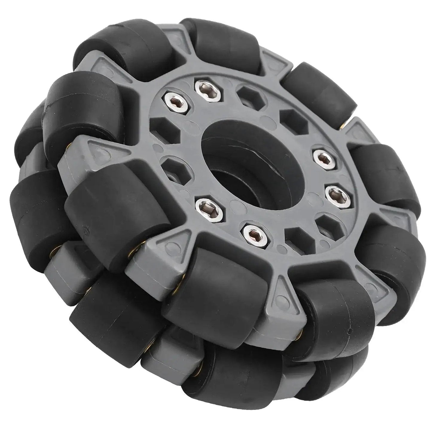 Omni Wheel 100mm Double Plastic Robot Wheel With 360 Degree Movement And Kickass Rubber Rollers Nylon And Brass Bearings 20 Kg Load